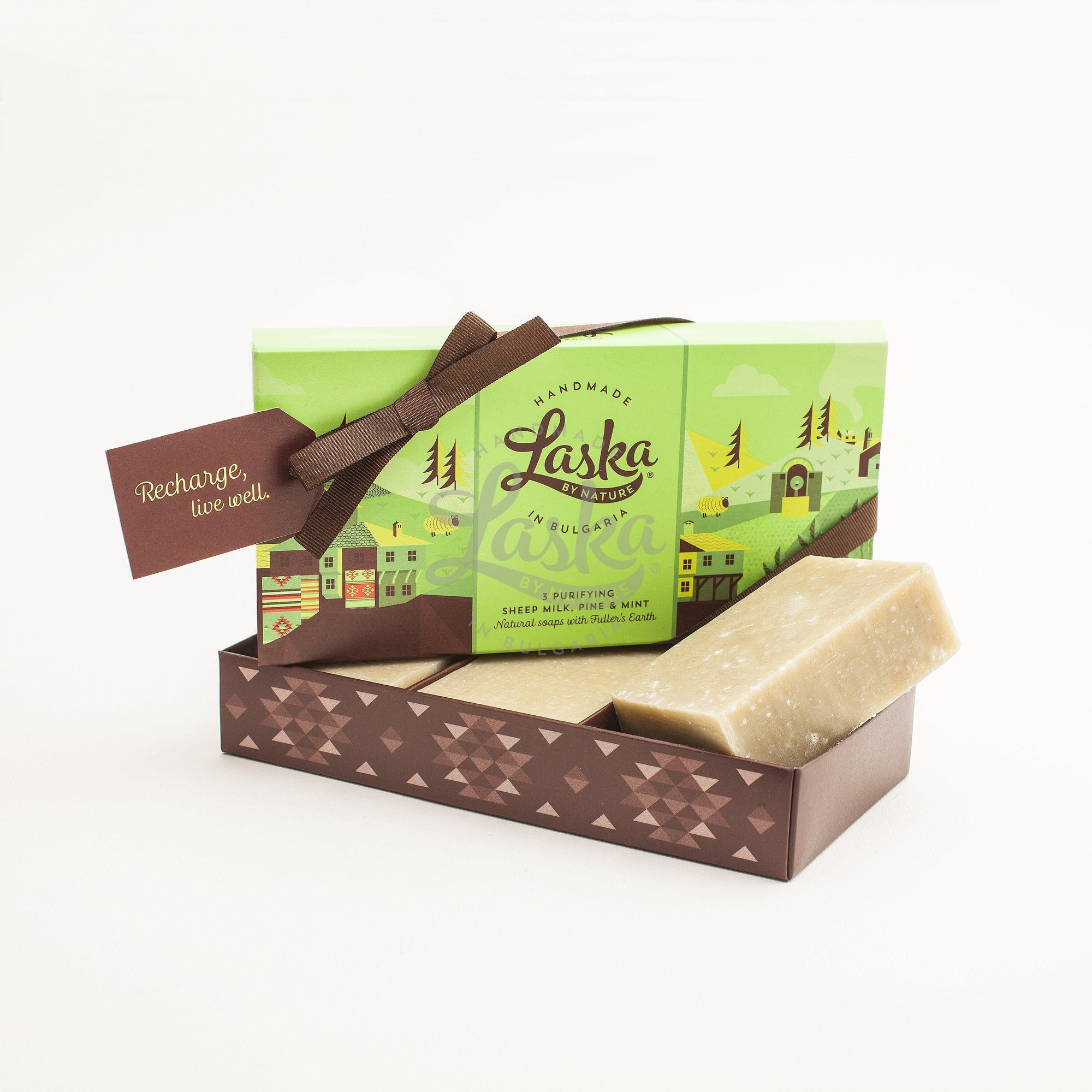 The gift trio: Bulgarian sheep-milk, pine & mint soap with Fuller's Earth-Gift natural soap-Laska by nature