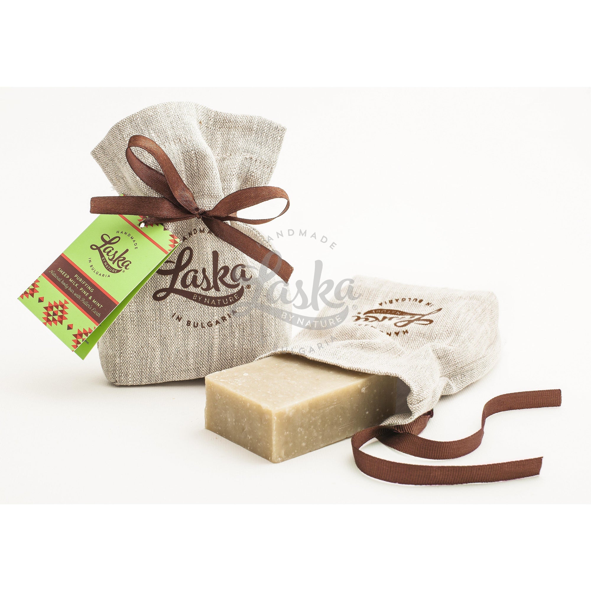 The travel pouch: Bulgarian sheep milk, pine & mint natural soap with Fuller's Earth-Natural soap-Laska by nature